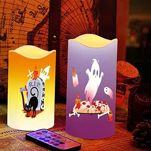 Halloween Battery Flameless Candles Flickering with 18-Key Remote Timer,Real Wax Pillar LED Moving Wick Candles Decoration - Image 5
