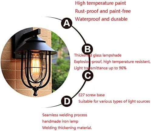 Black 1-Light Outdoor Wall Lantern 1 Pack, Iron Exterior Wall Lamp with Clear Glass Shade Vintage Wall Light Fixtures Wall Mount Kerosene Style Lamp for Porch Yard Garage Room - Image 7