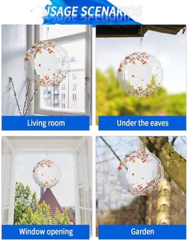 12 Inch Orange Leaves Fall Wind Spinner for Yard and Garden, Thanksgiving Maple Leaves Branches Hanging Ornaments Outdoor 3D Kinetic Wind Sculpture Spinners Indoor Outdoor Patio Décor Ornaments Gift - Image 7