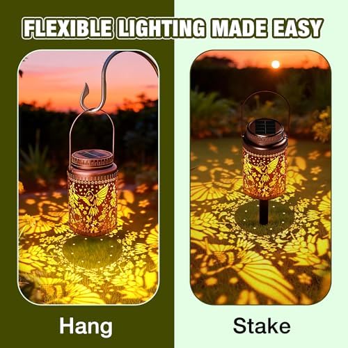 Cooo 4 Pack Solar Lanterns Outdoor Waterproof Hummingbird Red_Sage Solar Pathway Lights Landscape Path Christmas Gifts for Women Mom Grandma Outdoor Table Lamps Garden Yard Backyard Decor -Rose Gold - Image 3