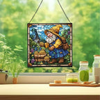 Gnome Beekeeping Stained Glass Suncatcher – Square Hanging Window Panel for Home, Garden, Nursery, Halloween, Christmas, Memorial Day – Whimsical Glass Art Gift for Gnome Lovers kbh7x5 - Image 2