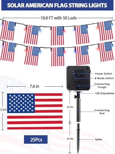 4th of July Decorations 2 Pack 100 LED Solar American Flag Lights Outdoor - Image 5