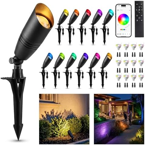 Smart RGBCW Outdoor Lighting, 12V Low Voltage Spotlights, 12 Pack by Varmtalys
