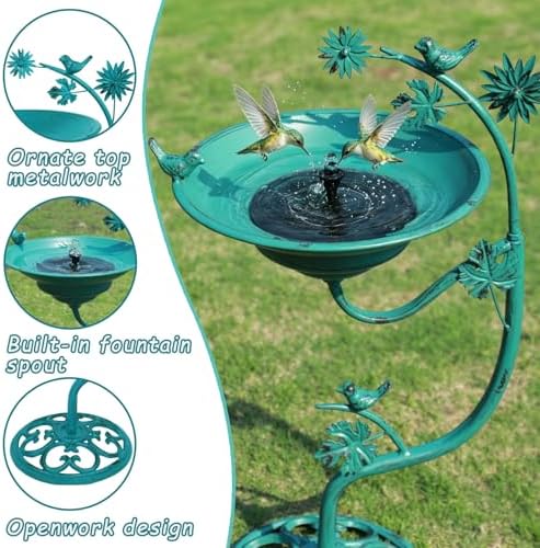 25.8" H Solar Bird Bath Outdoor, Metal Bird Bath with Solar Fountain - Image 6