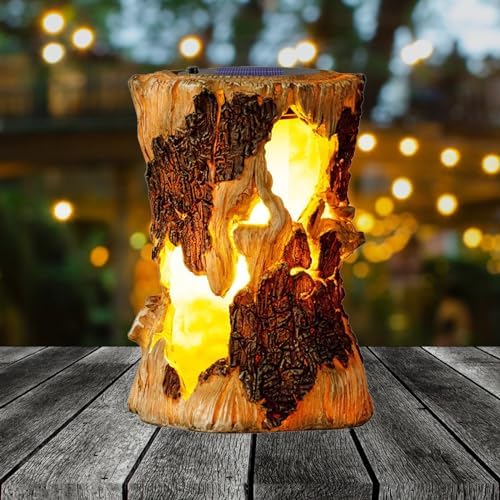 Solar Garden Lights, Flickering Stump Solar Flame Lantern Light Waterproof, Outdoor Stump On Fire Torch Light, Solar Powered Landscape Decoration Lighting for Patio Pathway Deck Yard (Natural) by AVEKI