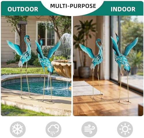 47.5" Metal Crane Statue, Extra-Large Blue Heron Decor Set of 2 - Image 6