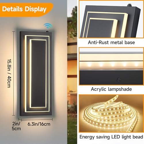 Dusk to Dawn Outdoor Wall Light,Exterior Light Fixtures 15.7 in,24W - Image 6