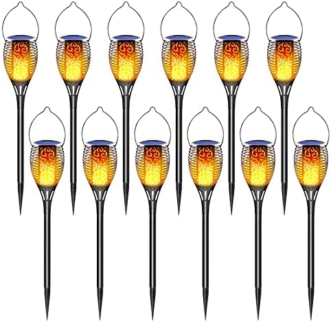 Solar Torch Light with Flickering Flame, Solar Fire Lights Outdoor Waterproof, 3 in 1 Auto On/Off Dusk to Dawn Christmas Landscape Decorations Garden Pathway Hanging Lanterns (12 Pack) by LazyBuddy
