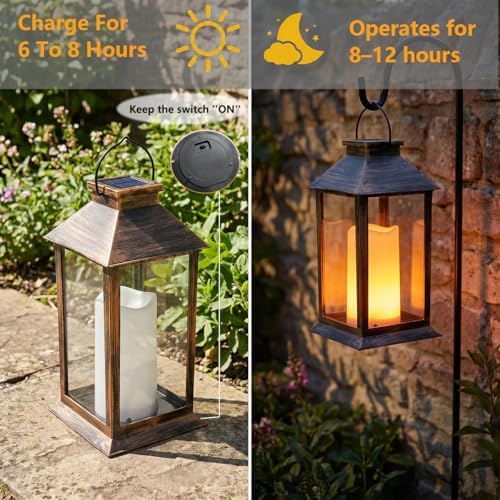 Solar Lantern with Flickering Candles Outdoor Hanging Lanterns Garden Decor - Image 4