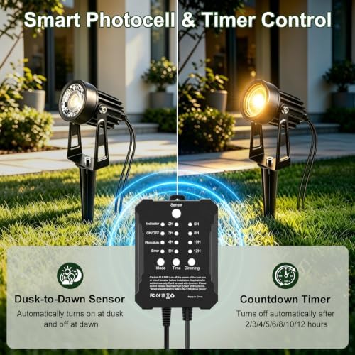 All-in-One Low Voltage Landscape Lighting Kit, 8-Pack LED Landscape Lights with Smart Transformer, 70FT Pre-Wired Cable, IP65 Waterproof Outdoor Spotlights, 3000K Warm White for Yard Garden Pathway - Image 3