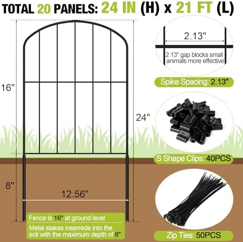 Decorative Garden Fence 24in (H) x 21ft (L), 20 Panels No Dig Garden Fencing Animal Barrier for Dogs Rabbits Arched Flower Bed Edging, Metal Wire Border Panel for Outdoor Patio Yard Decor - Image 2