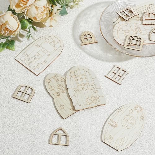 128 Pcs Fairy Doors, 16 Styles Wooden Miniature Garden Door Unfinished DIY Blank Windows for Miniature Fairy Room Decorations - Image 4