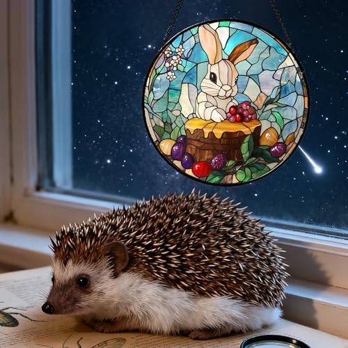 CHATYOUNG Stained Glass Window Hanging Color Berry Rabbit Large 11.8" - Animal Suncatcher Door Garden Home Decor and Christmas Mother's Day Birthday Gift Grandma Mom Women Men Animals Lover - Image 7