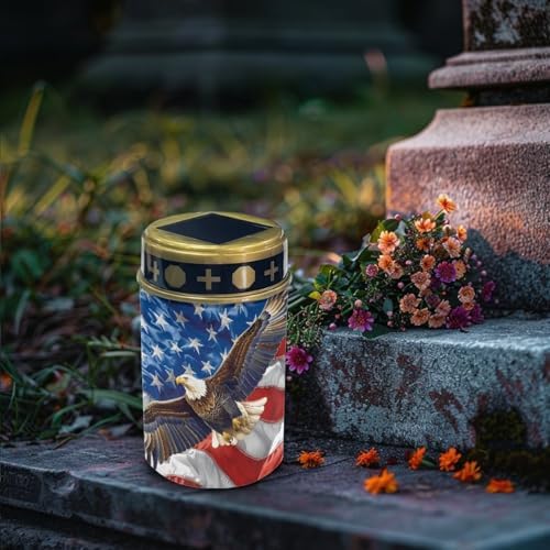 Poceacles Eagle American Flag Pattern Solar Lights Outdoor Waterproof Grave Lights for Cemetery LED Flameless Candle Cemetery Solar Pillar Candles Outdoor Decor, 6 Piece - Image 3