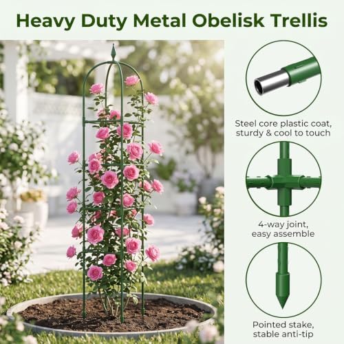 MYMULIKE 2 Pack Garden Obelisk Trellis for Climbing Plants Outdoor & Indoor - 6Ft Rustproof Garden Trellis Plant Support Cage for Vines, Flowers, Vegetables, Roses | Heavy-Duty, Adjustable - Image 5