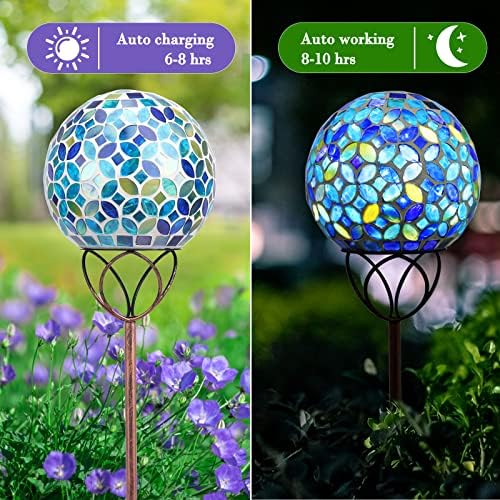 Solar Garden Decorative Light, Mosaic Gazing Globe Stake for Yard Decor - Image 4
