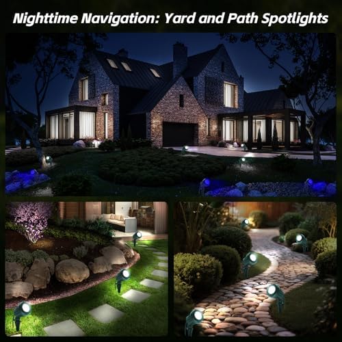 Halloween & Christmas Outdoor Spotlight, 6500K Cool White LED Landscape Lighting with 4 Lenses (RGB Purple), IP67 Waterproof, 120V Plug-in for Yard, Garden Tree Holiday Decor(2 Pack, Green) - Image 4