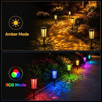 Solar Pathway Lights Outdoor, 6 Pack Amber and RGB Garden Lights - Image 2