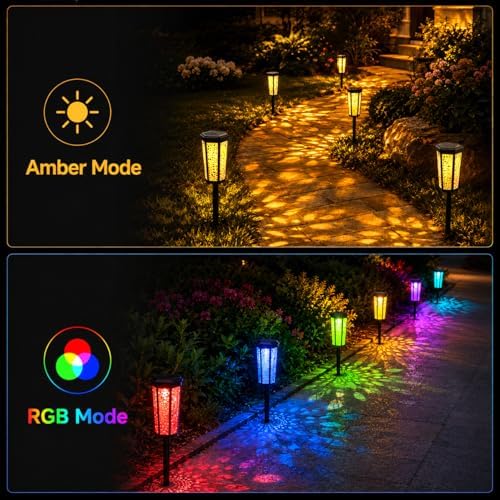 Solar Pathway Lights Outdoor, 6 Pack Amber and RGB Garden Lights - Image 2