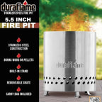 Duraflame 5.5 inch Table Top Fire Pit with Built-in Stand & Removable Grate, Low Smoke, Portable Mini for Outdoor Use, Wood or Pellets, Double Walled Stainless Steel, Travel Bag Included., 5.5 In Pit - Image 3