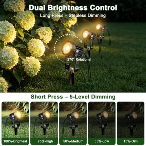 All-in-One Low Voltage Landscape Lighting Kit, 8-Pack LED Landscape Lights with Smart Transformer, 70FT Pre-Wired Cable, IP65 Waterproof Outdoor Spotlights, 3000K Warm White for Yard Garden Pathway - Image 5