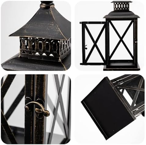 Lantern Decorative Indoor & Outdoor, Large Hanging Candle Lanterns Home Decor, Vintage Metal Candle Holders for Front Porch Patio Wedding Party, Halloween Christmas Decorations (Black) - Image 5
