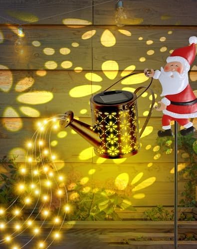 Christmas Solar Kettle Lights Garden Lawn Decorative Lights, Santa Kettle Ground Lamp, Solar Santa Kettle Light, Metal Solar Watering Can, Outdoor Garden Decoration for Pathway Yard Patio (Warm White) - Image 5