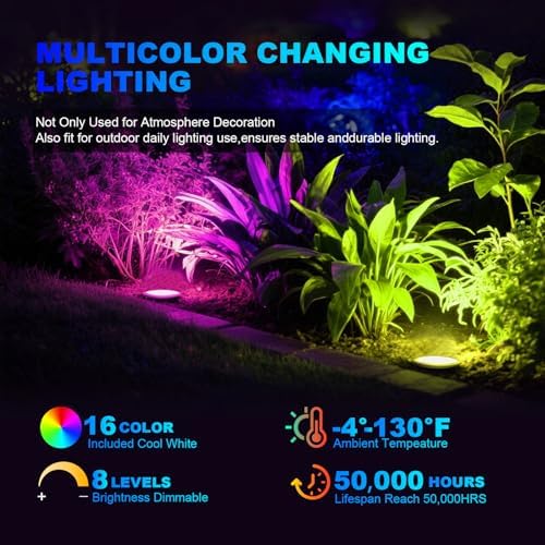 8Pack RGB Color Changing Low Voltage Landscape Lights with Connecotrs 3W LED 12V Outdoor Inground Lights Waterproof Well Lighting Christmas Decorative Lighting for Garden,Yard,Patio(RGB) - Image 2