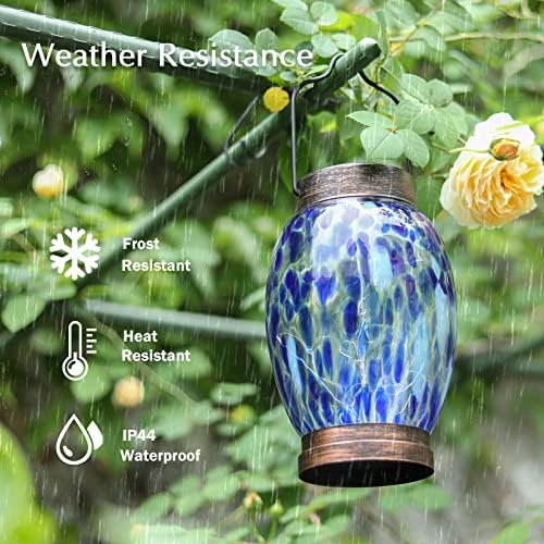 Solar Lanterns Outdoor Waterproof Blue Glass Hanging Solar Light - Image 4