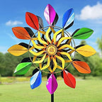 63 Inch Kinetic Wind Spinners with Garden Stake, Rainbow Metal Windmill Decorations, 360 Swivel Outdoor Wind Sculpture, Dual Direction Colorful Wind Catcher for Yard Art, Lawn, Garden Decor, Gifts by DIBIEECN