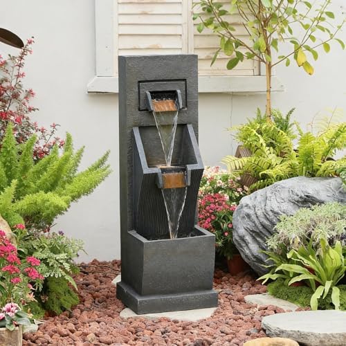 Sunlinua 35H Modern Outdoor Water Fountain with 3-Tiers by Sunlinua