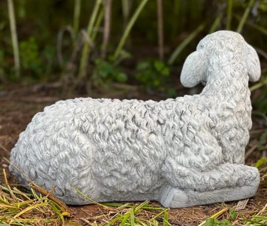 Concrete Lamb Statue Laying Sheep Sculpture Lamb Stone Garden Decor - Image 7