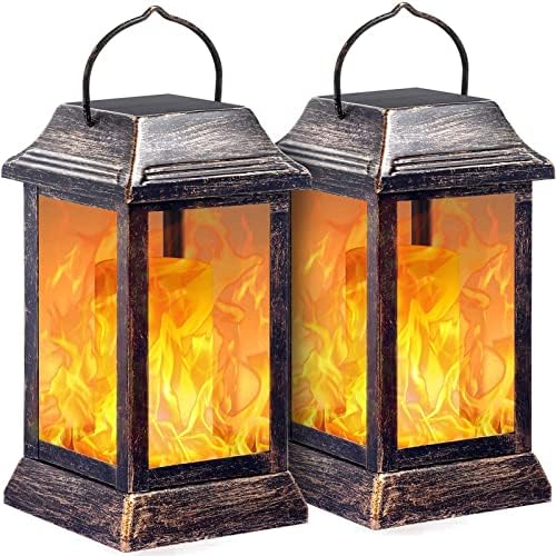 TomCare Flickering Flame Solar Lights Outdoor Metal Hanging Lantern, 2 Pack by TomCare