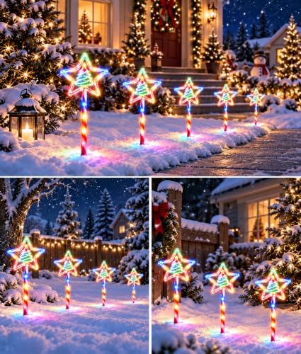 Solar Christmas Lights Outdoor, 10 Pack Star Tree Pathway Lights, Colorful - Image 6