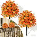 Outdoor Artificial Flowers Fake Plants, Artificial Topiary Balls with Ground Spikes, UV Resistant, Mix 4 Colors, 2 Pack, 20 inch, Garden Porch Patio Gravesite Indoor Decor (2 Pcs Orange) by Unknown