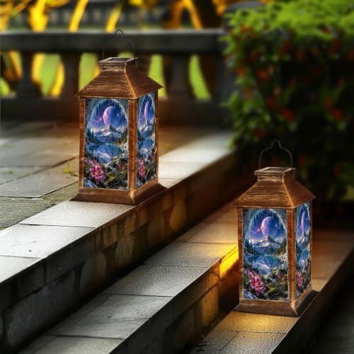 Solar Hanging Lantern Mystical Snow Mountain Lake Landscape Frozen Cave Cosmic Sky Vibrant Waterproof LED Lights Decor Patio Yard Lawn Porch Lamp, Birthday Gift for Mom Women Garden Outdoor Decor - Image 6