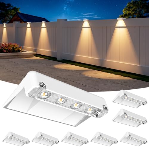 NIORSUN Solar Fence Lights Outdoor 8 Pack, IP65 Waterproof Large Size LED Solar Deck Lights with Lenses, Auto ON Off Warm White Step Lights for Outside, Patio, Fence, Yard and Railing Decor (White) by NIORSUN