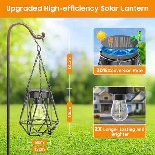 KOOPER 4 Pack Hanging Solar Lanterns Outdoor Waterproof, Metal Hanging Solar Lights for Outside, Upgraded Brighter Outdoor Lanterns Decorative for Garden Patio Yard Porch Gifts for Women Mom Grandma - Image 4