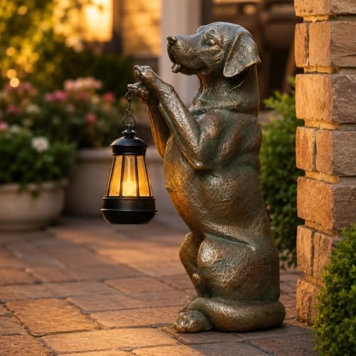 Solar Labrador Retriever Garden Statue, 16.7-Inch Dog Decor with Lantern by Roundot
