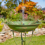 Zaer Ltd. Deep Well Made Metal Birdbath with 2 Cast Iron Birds and Leaf Decoration (Verdi Green) - Image 3