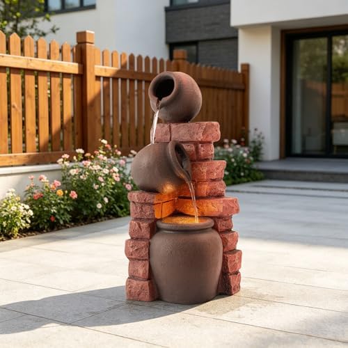 25.9" H Outdoor Water Fountain with LED Lights, Freestanding Water Feature - Image 3