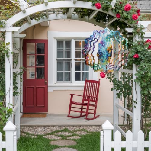 12 Inch Oil Painting Forest Wind Spinner for Yard and Garden, Colorful Trees Couple Vibrant Hanging Ornaments Outdoor 3D Kinetic Wind Sculpture Spinners Indoor Outdoor Patio Décor Ornaments Gift - Image 4