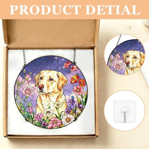 Personalized Dog Photo Stained Glass Suncatcher Custom Pet Portrait Memorial Window Hanging with Flowers, Keepsake Sympathy Birthday Gifts for Dog Lovers Pet Owner Family Home Decor 11.81Inch - Image 6
