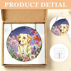Personalized Dog Photo Stained Glass Suncatcher Custom Pet Portrait Memorial Window Hanging with Flowers, Keepsake Sympathy Birthday Gifts for Dog Lovers Pet Owner Family Home Decor 11.81Inch - Image 6