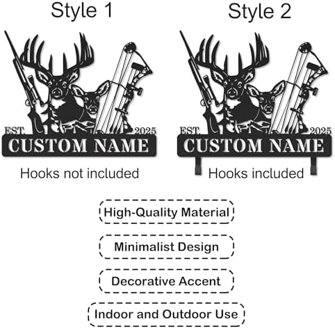 Personalized Deer Hunter Metal Wall Mount & Bow Rack, Custom Deer Hunting Gifts,Outdoor Hunting Decor, Cabin Wall Art, Hunting Room Decor, Lodge Wall Decor, Deer Hunting Accessories with Bow and Rifle Design - Image 2