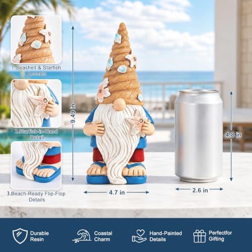 Solar Beach Gnome Statue: Nautical Figurine with Starfish Light - Image 2