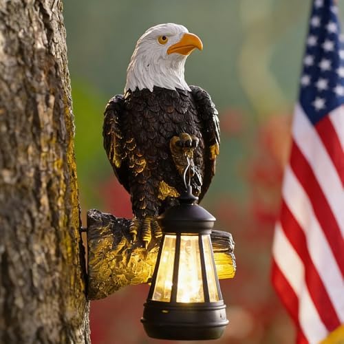Solar Eagle Tree Decor Outdoor, Hanging Eagle Statue with Lantern by Fashionoda