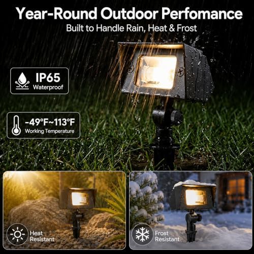 Gardenreet Low Voltage LED Flood Light - Solid Brass 12V Wall Wash Light Outdoor, Landscape Hardwired IP65 Waterproof, Wide Beam Black for Yard Tree House with 2700K Warm White 3W 270LM G4 Bulb 4 Pack - Image 4