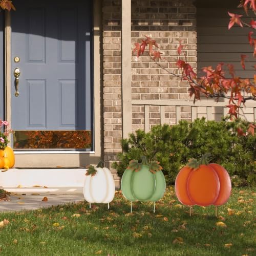 Glitzhome Set of 3 Fall Stacked Pumpkin Yard Stakes 36 Inch Iron Outdoor Decor - Image 7