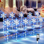 10 Pcs Christmas Snowflake Pathway Stake Lights for Outdoor Yard, 370 Bright LEDs Waterproof Large Christmas Snowflake Light Decoration for Garden Lawn Driveway Walkway Decor (Blue White) by ElectricWise